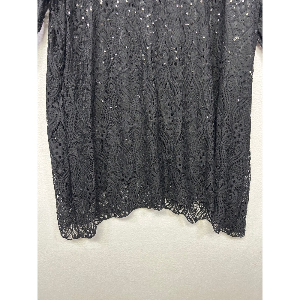 Evening Party Brittany Black Womens 3X Black Sequin Lace 3/4 Sleeve Tunic Blouse - Picture 8 of 9